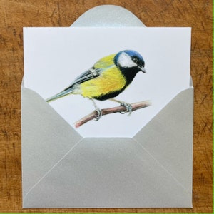 Grußkarte "Blaumeise", handgezeichnet, Glückwunschkarte, Tierportrait, Kunstpostkarte