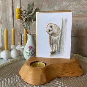 Grußkarte "Schleiereule", handgezeichnet, Glückwunschkarte, Tierportrait, Kunstpostkarte