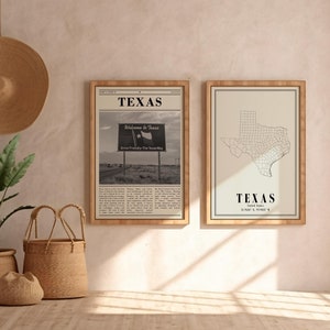 Juego de 2 impresiones del estado de Texas Póster de Texas en blanco y negro Decoración de oficina Decoración del hogar Galería de fotos de Texas Mapa del estado de Texas - Descarga digital