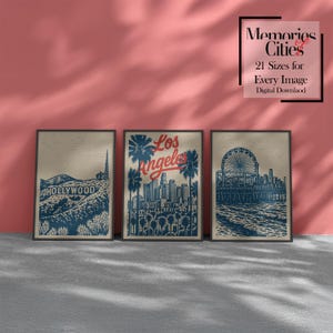 Vintage Los Angeles Poster Set: Hollywood & Santa Monica Art Home Office Decor Apartment
