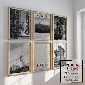 Florida City Prints Set von 6 Florida Poster Schwarz und Weiß Florida Wandkunst Florida Fotogalerie Florida Karte Zustand - Digital Download