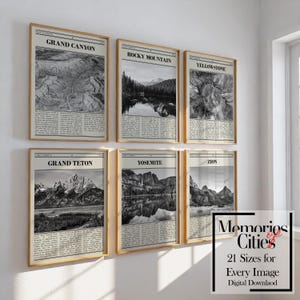 National Parks Poster Set 6: Black and White Landscape Prints Grand Canyon,