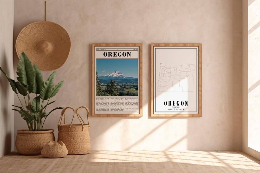 Oregon Printable Poster Set of 2 – Colorful State Map & Portland ...