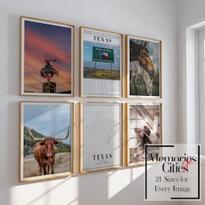 Juego de impresiones del estado de Texas: 6 impresiones de alta calidad con monumentos y paisajes urbanos icónicos: decoración moderna para el hogar: descarga digital