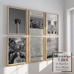 San Antonio City Prints Set of 6 San Antonio Poster Black and White San Antonio Wall Art San Antonio Photo Gallery  Texas Digital Download