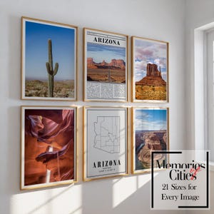 Juego de impresiones del estado de Arizona: 6 impresiones de alta calidad con lugares emblemáticos y paisajes urbanos: decoración moderna para el hogar