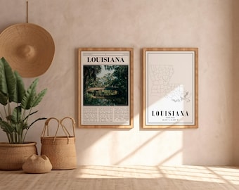Louisiana Map & Photo Poster Set: Southern Travel Wall Art (Digital Download)