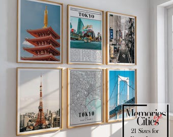 Conjunto de láminas fotográficas de Tokio: Mapa de la ciudad de Japón y póster decorativo de viaje para el hogar.