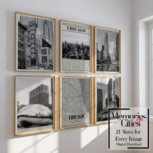 Chicago Illinois Black & White Wall Art Set of 6 – Vintage Printable City Posters