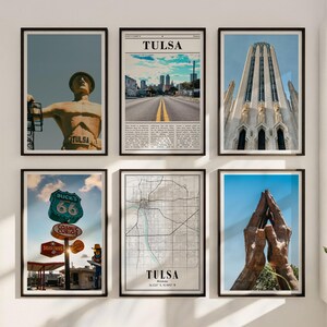 Tulsa Oklahoma Poster Set: Cityscape Photography & Map Print Minimalist Wall