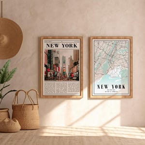 New York Poster Set of 2 Landmark City Views, Modern Home Decor wall Design