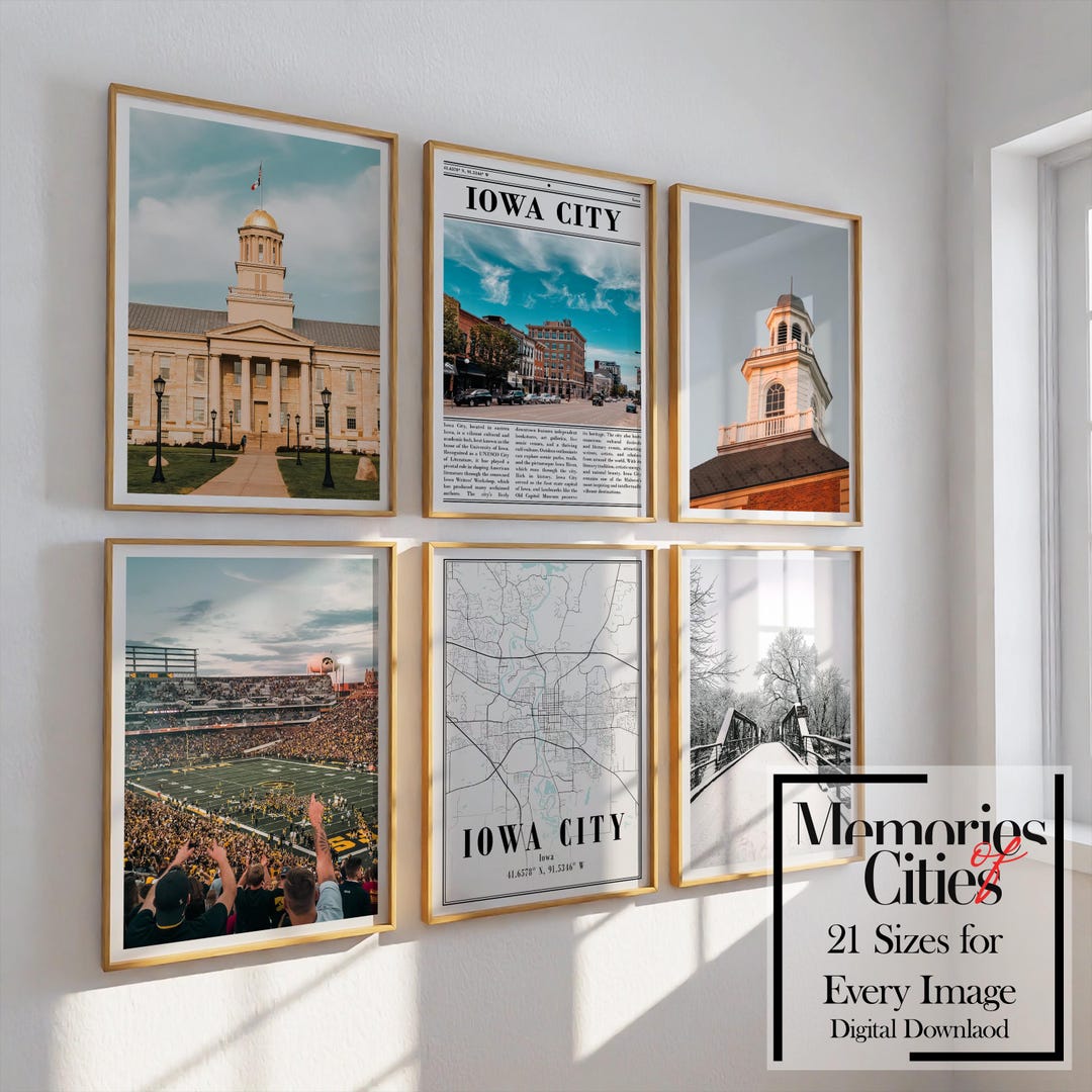 Iowa City Map Poster Set: Colorful Landmark Prints Housewarming Print ...