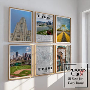 Conjunto de impresiones de Pittsburgh, Pensilvania: 6 impresiones de alta calidad con lugares emblemáticos y paisajes urbanos: decoración moderna para el hogar: descarga digital
