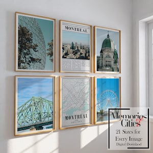 Conjunto de láminas de Montreal, Canadá: 6 láminas de alta calidad con lugares emblemáticos y paisajes urbanos. Decoración moderna para el hogar. Descarga digital.