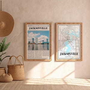 Jacksonville, Florida-posterset – 2 artistieke prints met iconische monumenten en uitzichten op de stad – moderne woondecoratiecadeaus – digitale download