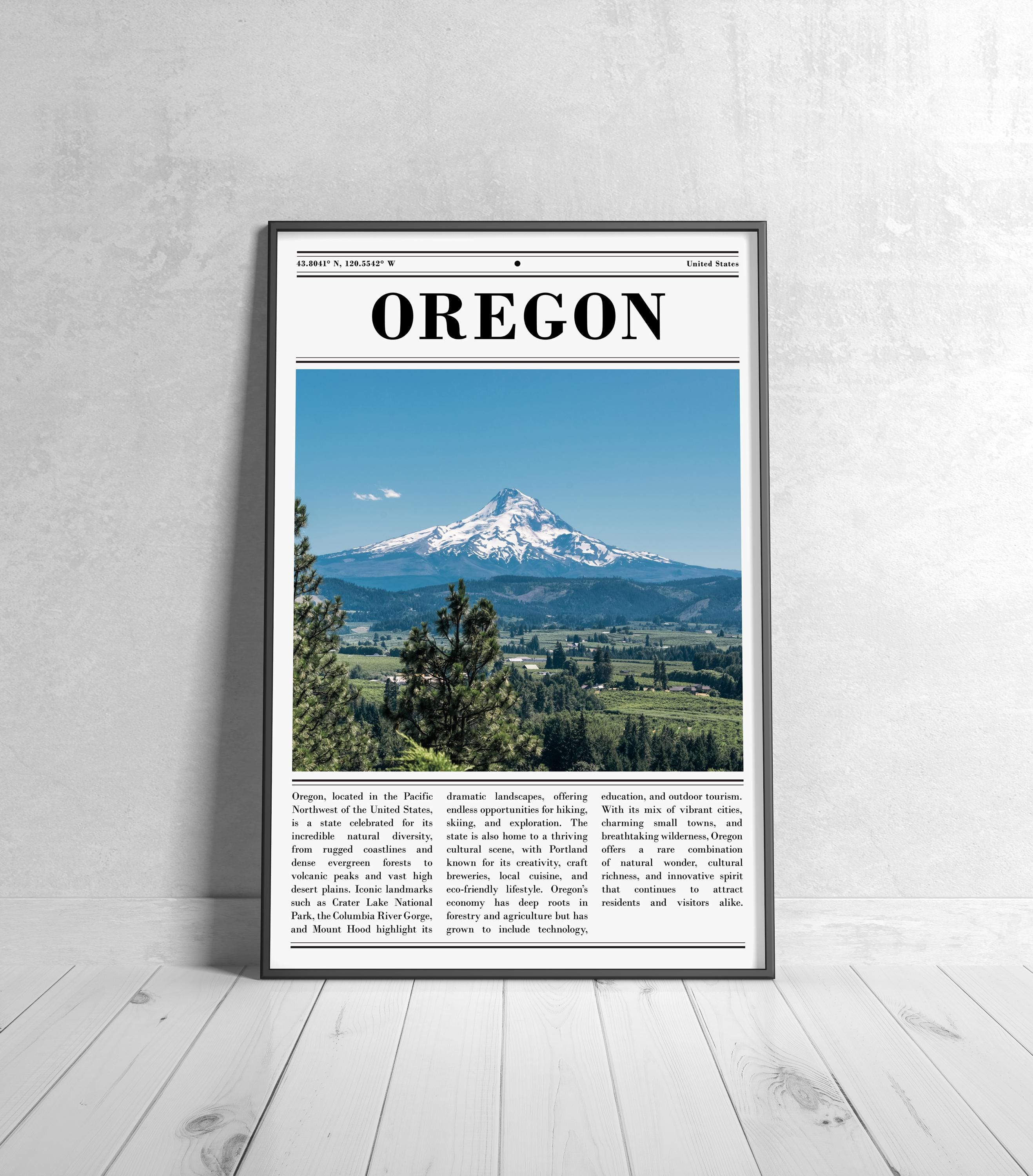 Oregon Printable Poster Set of 2 – Colorful State Map & Portland ...