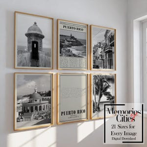 Puerto Rico Poster Set of 6, Black and White City Photography and Map, Digital Wall Art for Home or Office, Printable Travel Decor