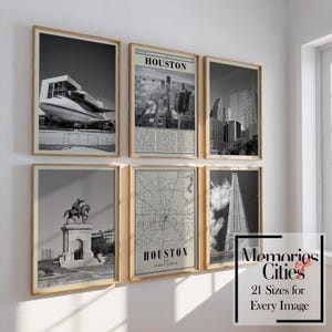 Houston City Prints Set of 6 Houston Poster Black and White Houston Wall Art Houston Photo Gallery Houston Map Texas TX