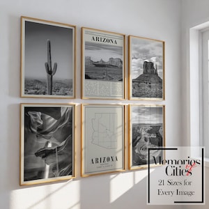 Arizona Photo Map Prints Set of 6 Black and White Gallery Wall Decor Design
