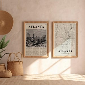 Atlanta City wordt afgedrukt Set van 2 Atlanta-poster zwart-wit kantoorinrichting Woondecoratie Atlanta fotogalerij Atlanta kaart - digitale download