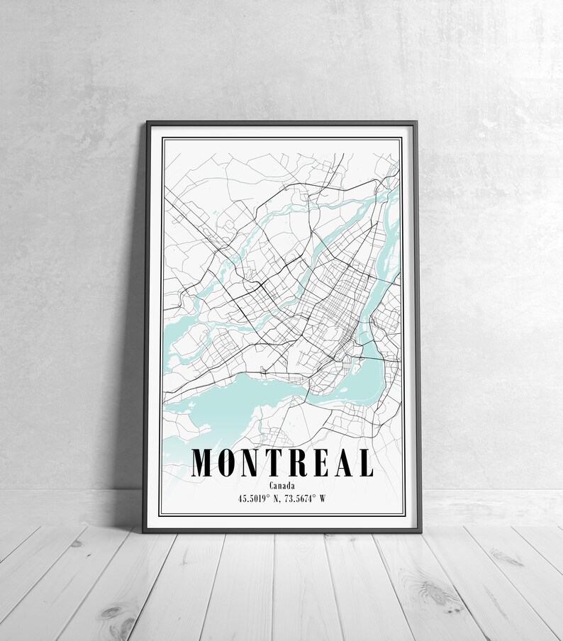 Montreal Map Canada Poster Set 2 : Modern City Views Home Wall Decor