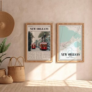New Orleans Poster 2er-Set, Farbkarte und Foto der Stadt, digital druckbare Wandkunst für Büro oder Wohnung, Geschenk für Jazz und Reiseliebhaber