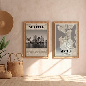 Settlana schwarz weiß Poster Set, Stadt Karte und Foto, druckbare Wandkunst, minimalistisches Dekor für Büro, Eingangsbereich oder Wohnzimmer