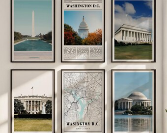 Washington DC Poster Set of 6 : City Photography & Map Art (Digital Download)