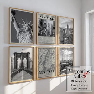 New York City Prints Set of 6 New York Poster Black and White New York Wall Art New York Photo Gallery New York Map New York State