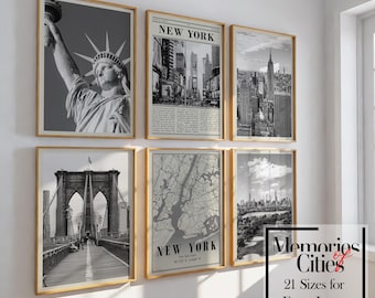 Juego de 6 láminas con mapa de la ciudad de Nueva York en blanco y negro: Diseño para pared.