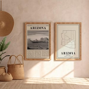 Juego de 2 carteles del estado de Arizona Póster de Arizona en blanco y negro Decoración de oficina Decoración del hogar Galería de fotos de Arizona Mapa del estado de Arizona