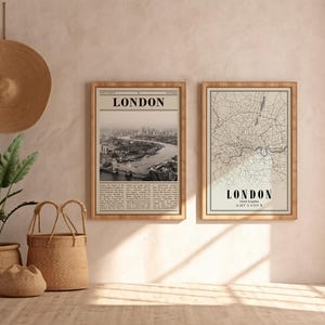 Lot de 2 impressions sur la ville de Londres, affiche de Londres, décoration de bureau en noir et blanc, décoration d'intérieur, galerie de photos de Londres, carte de Londres, téléchargement numérique