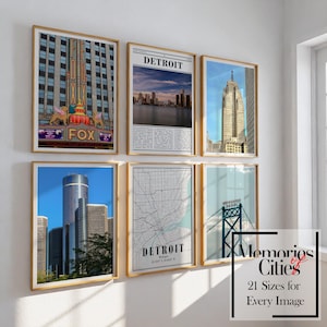 Juego de impresiones de Detroit, Michigan: 6 impresiones de alta calidad con lugares emblemáticos y paisajes urbanos: decoración moderna del hogar