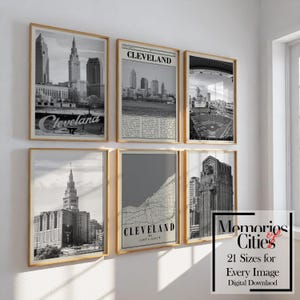 Cleveland Ohio Prints Set of 6 Cleveland Poster Black and White Cleveland Wall Art Photo Gallery Cleveland Map Ohio - Digital Download