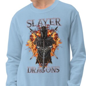 Slayer of Dragons Sweatshirt, Fantasy Knight Crewneck, Medieval Warrior Pullover, Gothic Dragon Slayer Gift for Gamer & Fans, Knight Shirt