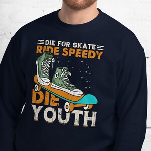 Skateboard Graphic Sweatshirt, Cool Skater Streetwear, Vintage Skate Crewneck, Unisex Gift for Skate Lovers, Trendy Punk Rock Pullover