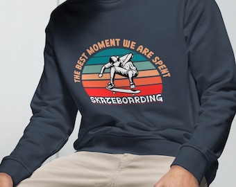 Unisex Bio-Baumwolle Skateboard Sweatshirt : Retro Sunset Skater Geschenk