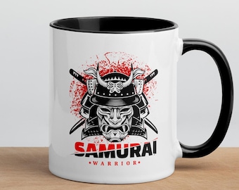 Kubek do kawy Samurai Warrior: japońska maska i grafika katana