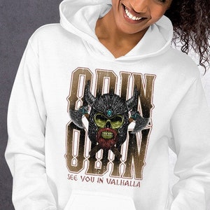Odin See You In Valhalla Unisex Hoodie, Norse Mythology Jumper, Valhalla Apparel, Odin Viking Hoodie, Mythical Warrior Pullover, Nordic Gift