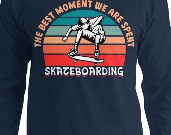 Retro Sunset Skateboarding Långärmad T-shirt: Streetwear Skater-T-shirt