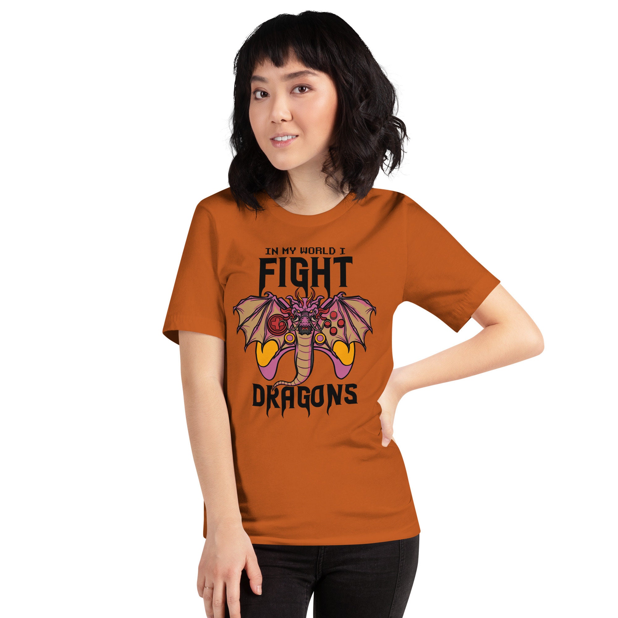 T-shirt Orange Fighting Dragons – Taille L Homme – Graphique – Occasion
