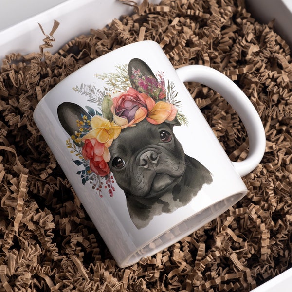 Tasse Französische Bulldogge, Bully Becher, Frenchie Gefäß, Blumenkranz, French Bulldog