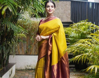 Yellow Banarasi Saree - Etsy