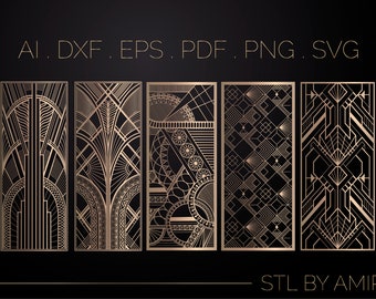 5 Art Deco Panel, Gate, Grill, Door, Privacy Screen, Laser, CNC, Plasma, Cutting File , Svg, AI, Dxf, Eps, Png