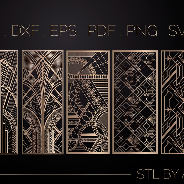 5 Art Deco Panel, Gate, Grill, Door, Privacy Screen, Laser, CNC, Plasma, Cutting File , Svg, AI, Dxf, Eps, Png