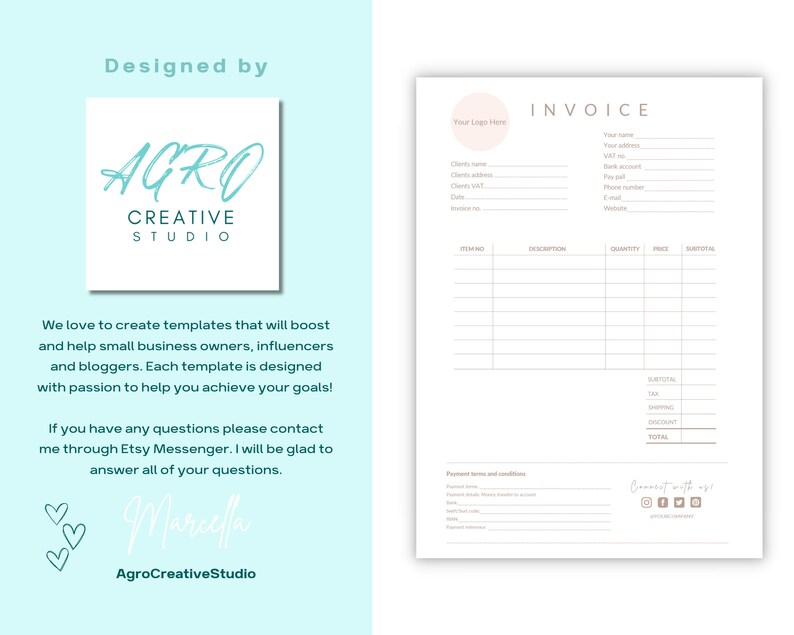 Editable Invoice Template, Printable Business Invoice, Business Receipt ...
