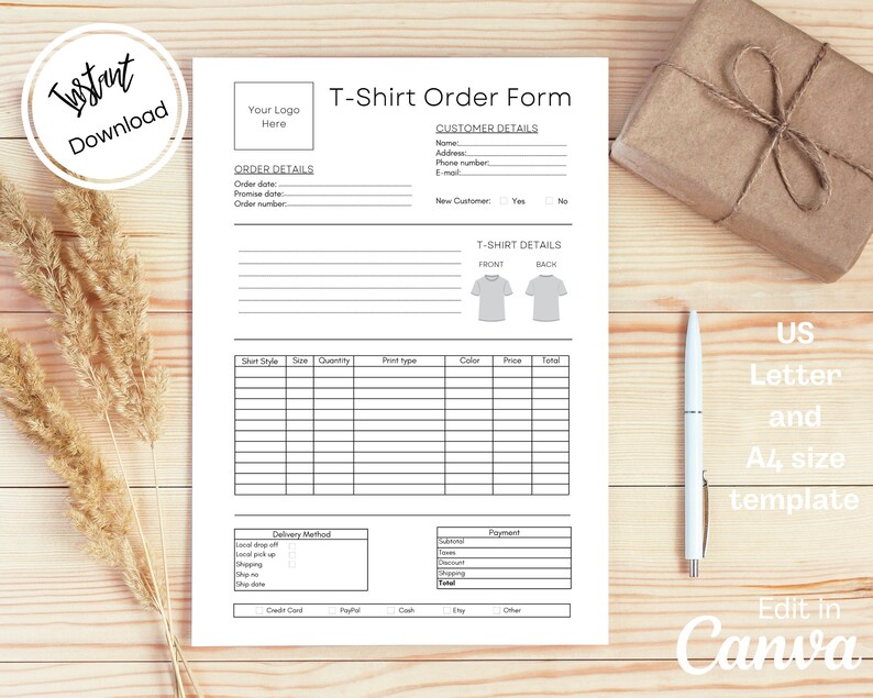 Shirt Order Form, Canva Editable Template, Craft Business Order Form ...