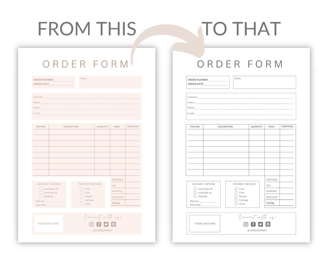 Editable Order Form Template Custom Order Form Printable Order Form
