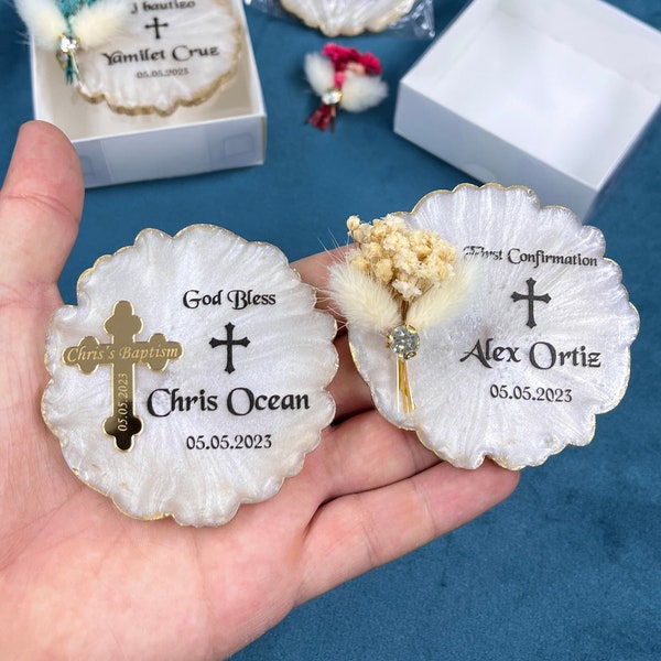 Baptism Favors, Engraved Epoxy Magnet, Baptism Favor for Guests, Baptism Resin Gifts, Mi Bautizo, First Confirmation, Custom Gold Cross