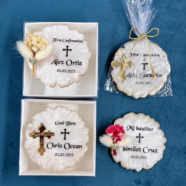 Baptism Magnet Favors, Engraved Epoxy Magnet, Party Favor for Guests, Baptism Resin Gifts for Guests, Mi Bautizo, First Confirmation